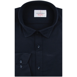 Koszula Męska Elegancka Wizytowa do garnituru bawełna oxford gładka granatowa z długim rękawem w kroju SLIM FIT Viadi Polo H077