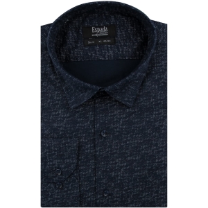Koszula Męska Elegancka Wizytowa do garnituru granatowa we wzorki z długim rękawem w kroju SLIM FIT Espada Men's Wear H110
