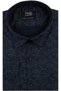 Koszula Męska Elegancka Wizytowa do garnituru granatowa we wzorki z długim rękawem w kroju SLIM FIT Espada Men's Wear H110