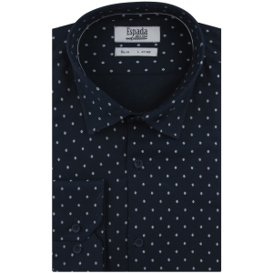 Koszula Męska Elegancka Wizytowa do garnituru granatowa we wzorki z długim rękawem w kroju SLIM FIT Espada Men's Wear H123
