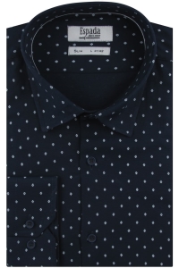 Koszula Męska Elegancka Wizytowa do garnituru granatowa we wzorki z długim rękawem w kroju SLIM FIT Espada Men's Wear H123