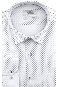 Koszula Męska Elegancka Wizytowa do garnituru biała we wzorki z długim rękawem w kroju SLIM FIT Espada Men's Wear H126