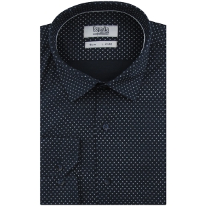 Koszula Męska Elegancka Wizytowa do garnituru granatowa we wzorki z długim rękawem w kroju SLIM FIT Espada Men's Wear H127