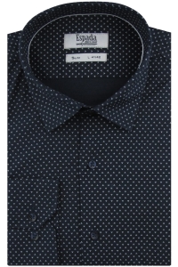Koszula Męska Elegancka Wizytowa do garnituru granatowa we wzorki z długim rękawem w kroju SLIM FIT Espada Men's Wear H127
