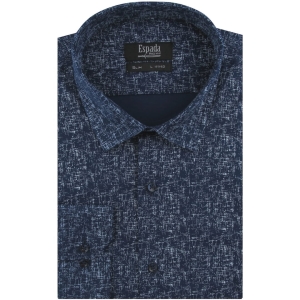 Koszula Męska Elegancka Wizytowa do garnituru granatowa we wzorki z długim rękawem w kroju SLIM FIT Espada Men's Wear H130