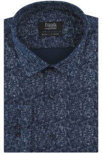 Koszula Męska Elegancka Wizytowa do garnituru granatowa we wzorki z długim rękawem w kroju SLIM FIT Espada Men's Wear H130