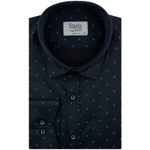 Koszula Męska Elegancka Wizytowa do garnituru granatowa we wzorki z długim rękawem w kroju SLIM FIT Espada Men's Wear H134