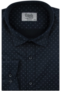 Koszula Męska Elegancka Wizytowa do garnituru granatowa we wzorki z długim rękawem w kroju SLIM FIT Espada Men's Wear H135