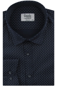 Koszula Męska Elegancka Wizytowa do garnituru granatowa we wzorki z długim rękawem w kroju SLIM FIT Espada Men's Wear H140