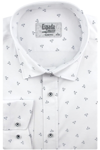 Koszula Męska Elegancka Wizytowa do garnituru biała we wzorki z długim rękawem w kroju SLIM FIT Espada Men's Wear H141