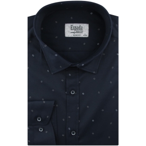 Koszula Męska Elegancka Wizytowa do garnituru granatowa we wzorki z długim rękawem w kroju SLIM FIT Espada Men's Wear H143