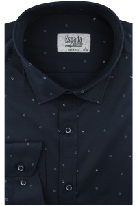 Koszula Męska Elegancka Wizytowa do garnituru granatowa we wzorki z długim rękawem w kroju SLIM FIT Espada Men's Wear H143