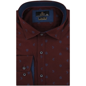 Koszula Męska Elegancka Wizytowa do garnituru bordowa we wzory z długim rękawem w kroju SLIM FIT Classo H181