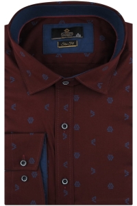 Koszula Męska Elegancka Wizytowa do garnituru bordowa we wzory z długim rękawem w kroju SLIM FIT Classo H181