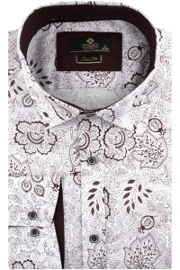 Koszula Męska Elegancka Wizytowa do garnituru biała w kwiatki z długim rękawem w kroju SLIM FIT Classo H183