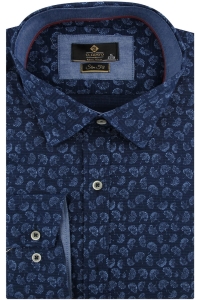 Koszula Męska Elegancka Wizytowa do garnituru granatowa we wzorki z długim rękawem w kroju SLIM FIT Classo H190
