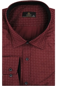 Duża Koszula Męska Elegancka Wizytowa do garnituru bordowa we wzorki z długim rękawem Duże rozmiary Classo H202