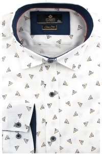 Koszula Męska Elegancka Wizytowa do garnituru ekri ecru we wzorki z długim rękawem w kroju SLIM FIT Classo H193