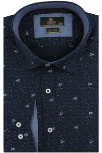 Koszula Męska Elegancka Wizytowa do garnituru granatowa we wzorki z długim rękawem w kroju SLIM FIT Classo H250