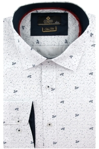 Koszula Męska Elegancka Wizytowa do garnituru biała we wzorki z długim rękawem w kroju SLIM FIT Classo H251