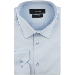 Koszula Męska Elegancka Wizytowa do garnituru gładka błękitna z długim rękawem w kroju SLIM FIT Viadi Polo H257