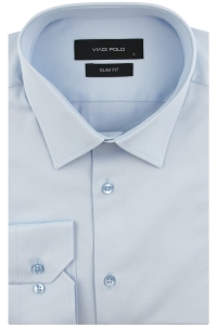 Koszula Męska Elegancka Wizytowa do garnituru gładka błękitna z długim rękawem w kroju SLIM FIT Viadi Polo H257