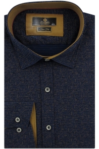 Koszula Męska Elegancka Wizytowa do garnituru granatowa we wzorki z długim rękawem w kroju SLIM FIT Classo H253