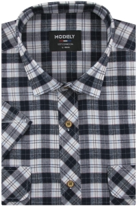 Koszula Męska Codzienna Casual granatowa w kratkę z kieszonkami z klapą z krótkim rękawem w kroju REGULAR Modely P472