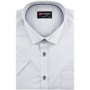 Koszula Męska Elegancka Wizytowa do garnituru biała we wzorki z krótkim rękawem w kroju SLIM FIT Modely P489