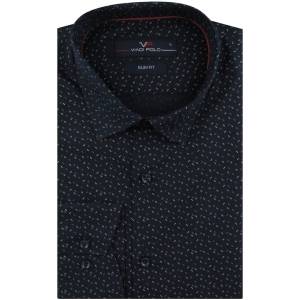 Koszula Męska Elegancka Wizytowa do garnituru granatowa we wzorki z długim rękawem w kroju SLIM FIT Viadi Polo H271