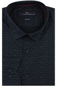Koszula Męska Elegancka Wizytowa do garnituru granatowa we wzorki z długim rękawem w kroju SLIM FIT Viadi Polo H271