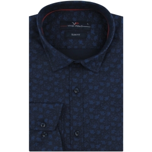 Koszula Męska Elegancka Wizytowa do garnituru granatowa we wzorki z długim rękawem w kroju SLIM FIT Viadi Polo H272