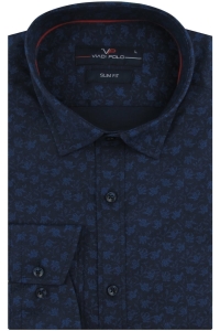 Koszula Męska Elegancka Wizytowa do garnituru granatowa we wzorki z długim rękawem w kroju SLIM FIT Viadi Polo H272