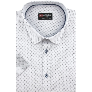 Koszula Męska Elegancka Wizytowa do garnituru biała we wzorki z krótkim rękawem w kroju SLIM FIT Modely P532