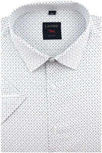 Duża Koszula Męska Elegancka Wizytowa do garnituru biała we wzorki z kieszonkami z klapą z krótkim rękawem Duże rozmiary Laviino P561