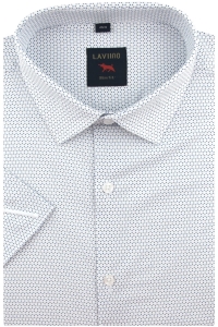 Duża Koszula Męska Elegancka Wizytowa do garnituru biała we wzorki z kieszonkami z klapą z krótkim rękawem Duże rozmiary Laviino P565