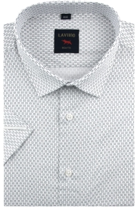 Koszula Męska Elegancka Wizytowa do garnituru biała we wzorki z krótkim rękawem w kroju SLIM FIT Laviino P592