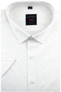 Duża Koszula Męska Elegancka Wizytowa do garnituru biała we wzorki z kieszonkami z klapą z krótkim rękawem Duże rozmiary Laviino P604