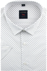 Duża Koszula Męska Elegancka Wizytowa do garnituru biała we wzorki z kieszonkami z klapą z krótkim rękawem Duże rozmiary Laviino P609