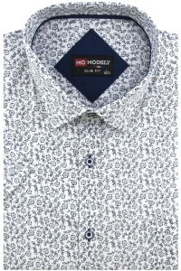 Koszula Męska Elegancka Wizytowa do garnituru biała we wzorki z krótkim rękawem w kroju SLIM FIT Modely P624