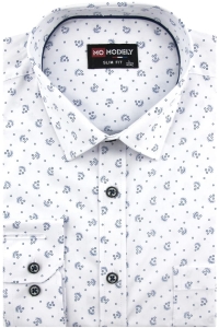 Duża Koszula Męska Elegancka Wizytowa do garnituru biała we wzorki z długim rękawem Duże rozmiary H297