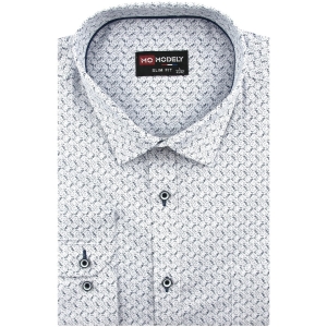 Koszula Męska Elegancka Wizytowa do garnituru biała we wzorki z długim rękawem w kroju SLIM FIT Modely H307