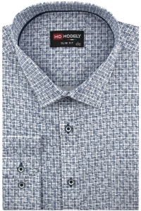 Koszula Męska Elegancka Wizytowa do garnituru biała we wzorki z długim rękawem w kroju SLIM FIT Modely H308