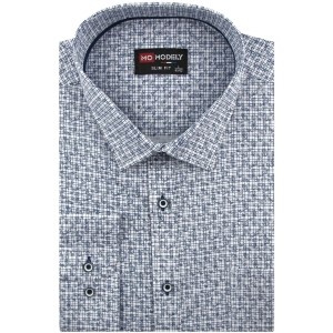 Koszula Męska Elegancka Wizytowa do garnituru biała we wzorki z długim rękawem w kroju SLIM FIT Modely H308