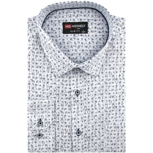 Koszula Męska Elegancka Wizytowa do garnituru biała we wzorki z długim rękawem w kroju SLIM FIT Modely H309