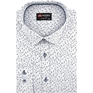 Koszula Męska Elegancka Wizytowa do garnituru biała we wzorki z długim rękawem w kroju SLIM FIT Modely H327