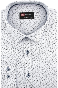 Koszula Męska Elegancka Wizytowa do garnituru biała we wzorki z długim rękawem w kroju SLIM FIT Modely H327