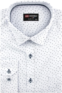 Koszula Męska Elegancka Wizytowa do garnituru biała we wzorki z długim rękawem w kroju SLIM FIT Modely H328