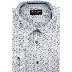 Koszula Męska Elegancka Wizytowa do garnituru biała we wzorki z długim rękawem w kroju SLIM FIT Modely H330