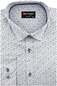 Koszula Męska Elegancka Wizytowa do garnituru biała we wzorki z długim rękawem w kroju SLIM FIT Modely H330